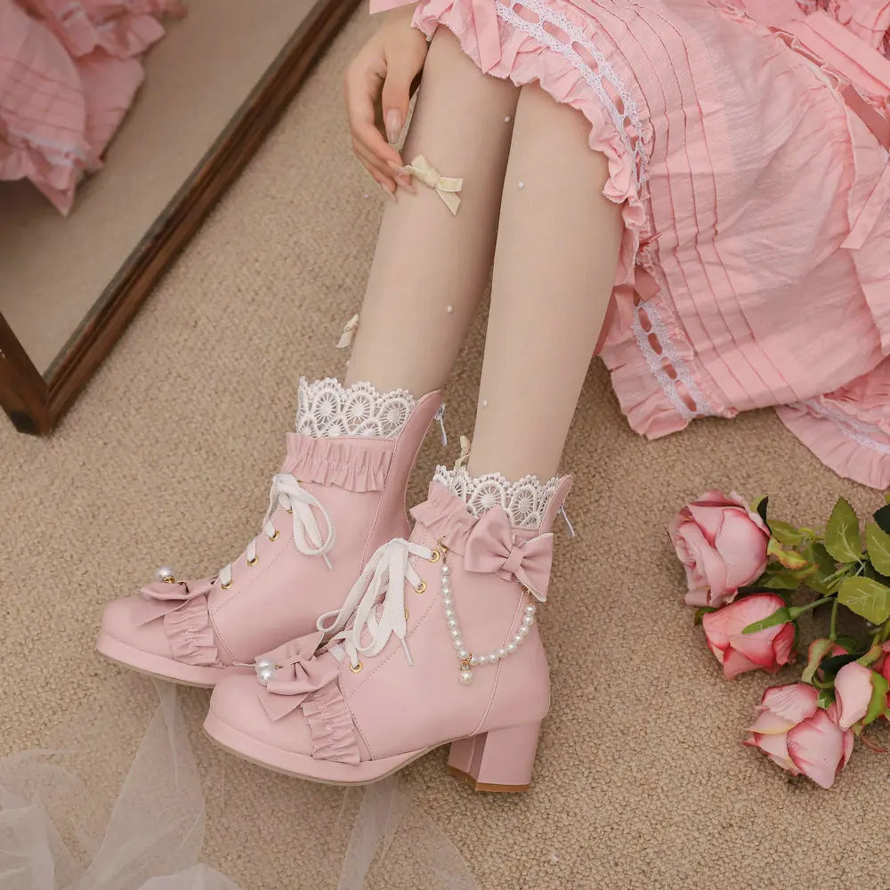 Lace Up Chunky Heel Sweet Lolita Shoes - Venus Trendy Fashion Online