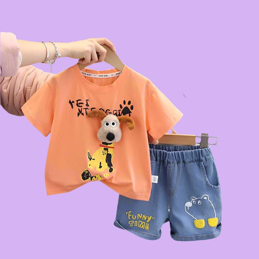 Summer Kids Cartoon Cotton T Shirts Shorts 2Pcs/sets