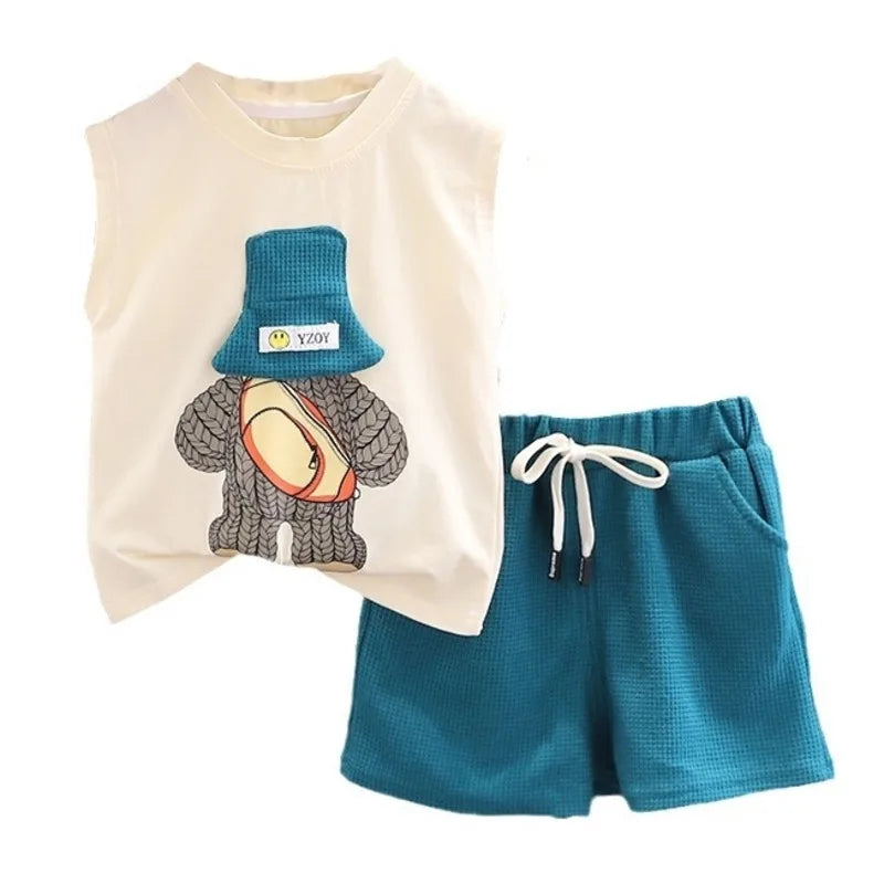 Summer Children Cartoon Vest Shorts Sets