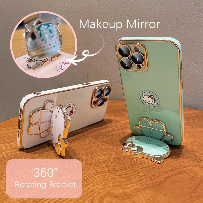 Cute Hello Kitty Mirror Bracket Holder Case For iPhone - Venus Trendy Fashion Online