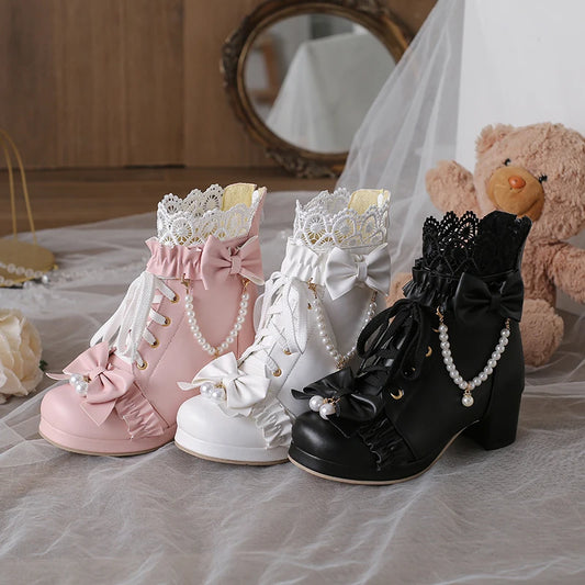 Lace Up Chunky Heel Sweet Lolita Shoes - Venus Trendy Fashion Online