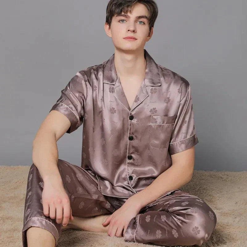 Summer Men Ice Silk Pajamas Suit