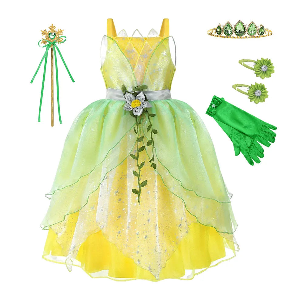 Dressy Tiana Princess Ball Gown Green Dress for Children Birthday Party - Venus Trendy Fashion Online