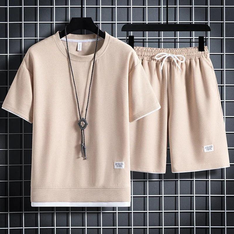 Men's new Waffle Summer Casual T-shirt + Shorts Suit - Venus Trendy Fashion Online