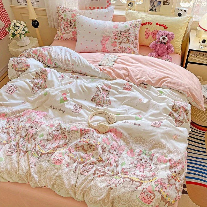 Korean Kawaii  Bear Floral Bedding sets