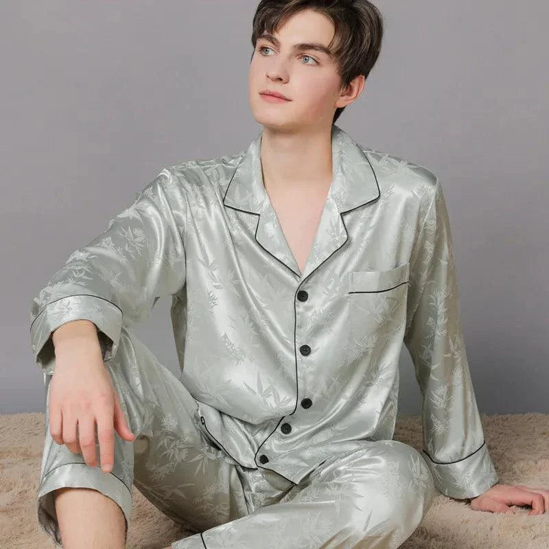 Summer Men Ice Silk Pajamas Suit