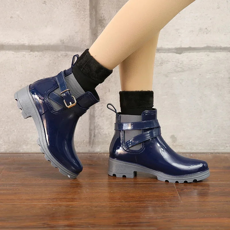Women Leather Pu Ankle Rain Boots