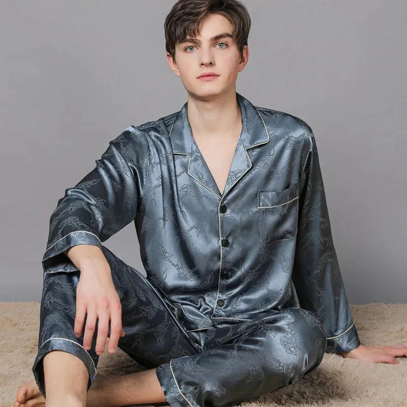 Summer Men Ice Silk Pajamas Suit