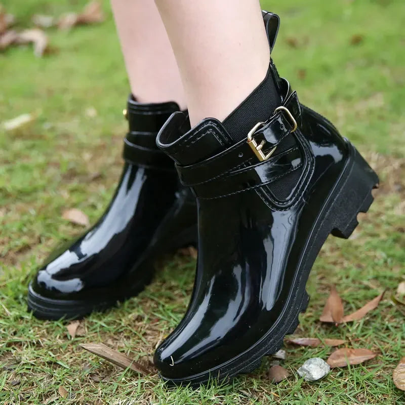 Women Leather Pu Ankle Rain Boots