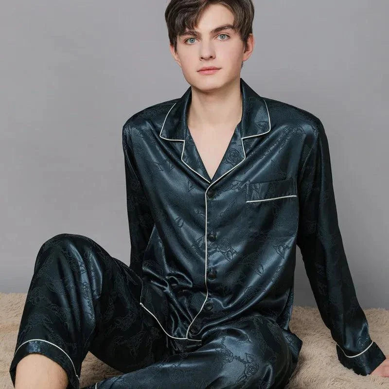 Summer Men Ice Silk Pajamas Suit