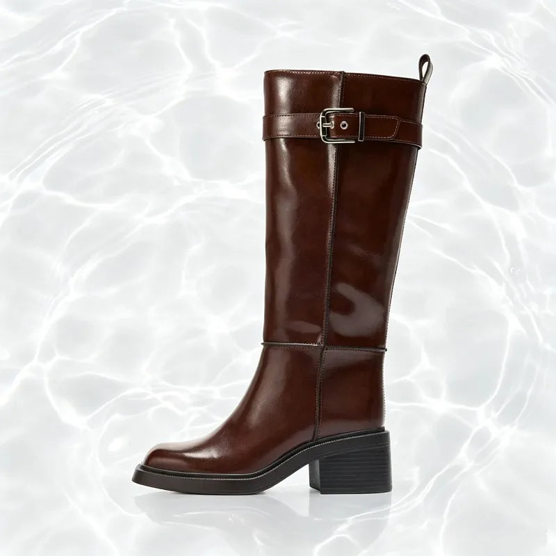 British Style Women Brown Knee Boots
