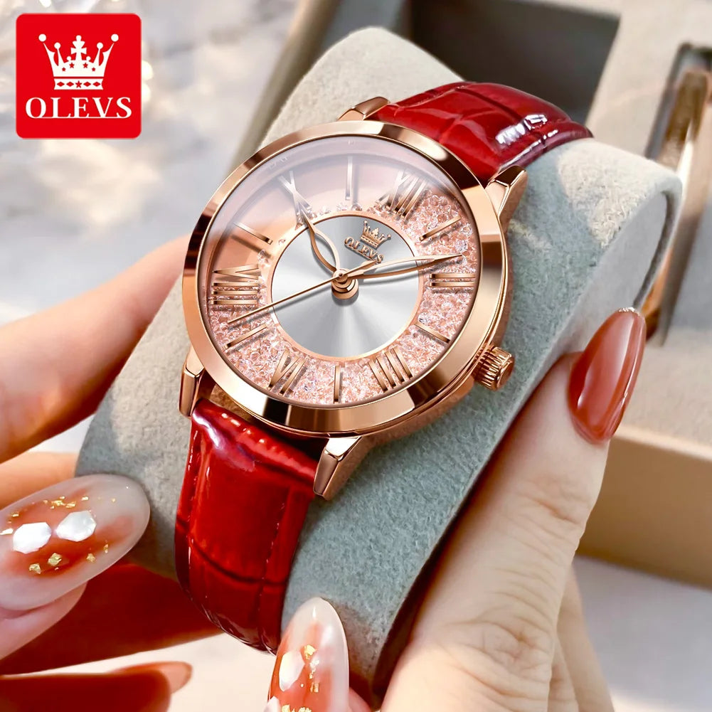 OLEVS 5539 Quartz Woman Flowing Crystal Design Watch