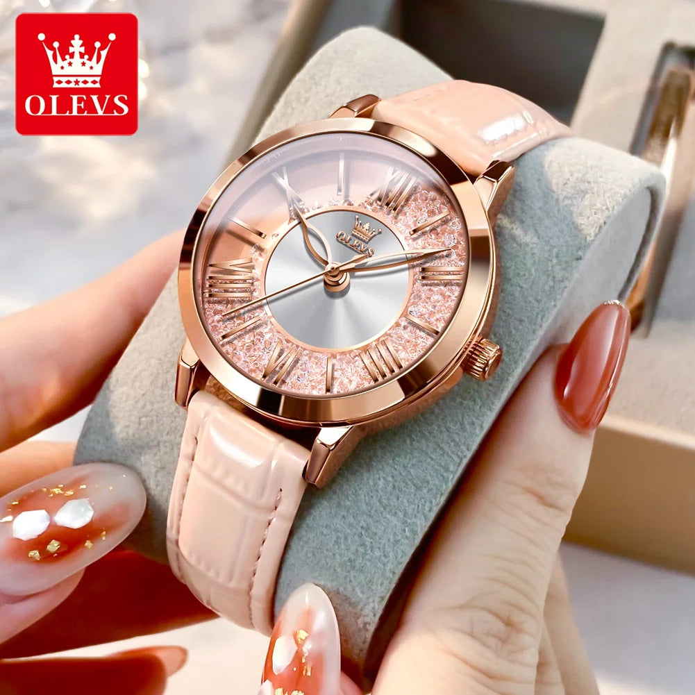 OLEVS 5539 Quartz Woman Flowing Crystal Design Watch