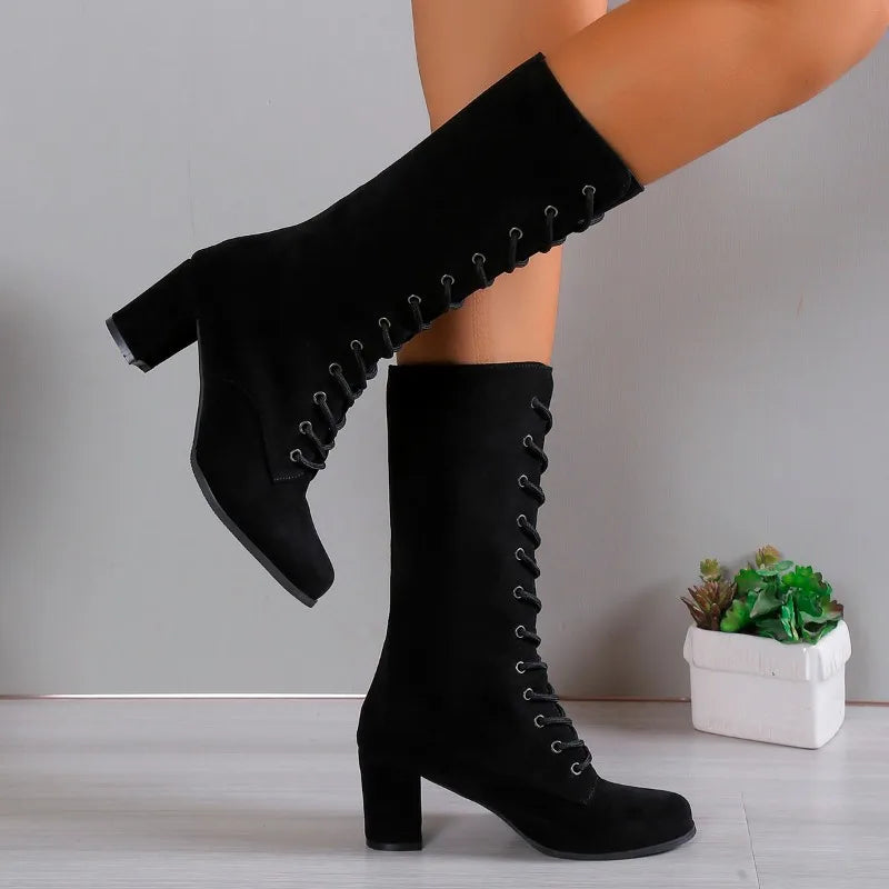 Winter New Coarse Heel High Boots