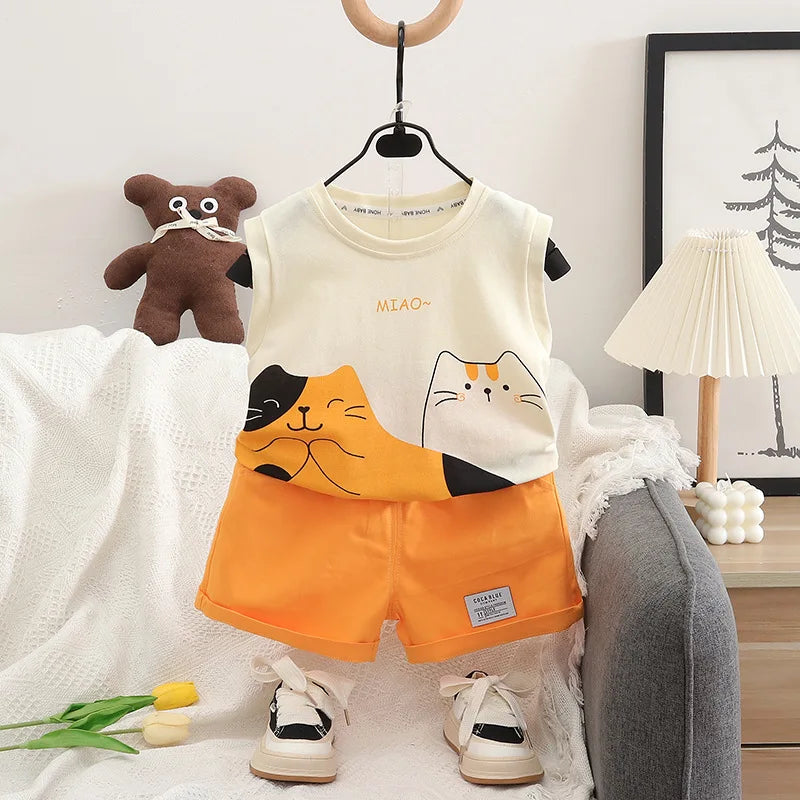 Summer Children Vest Shorts 2Pcs Sets