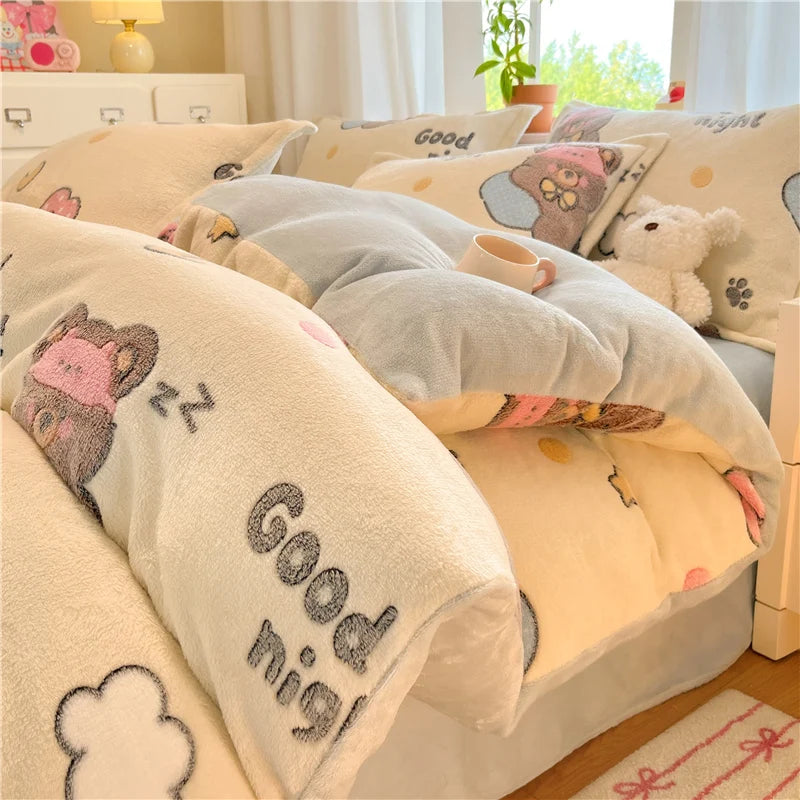 Cute Bear Duvets Cover Soft Blanket (No Pillowcase)