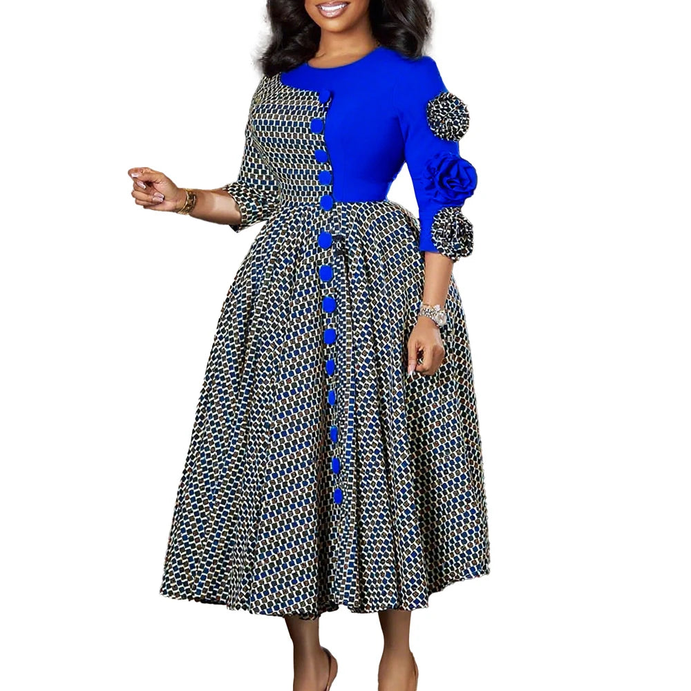 Elegant Fall Fashion African 3/4 Sleeve Party Dress