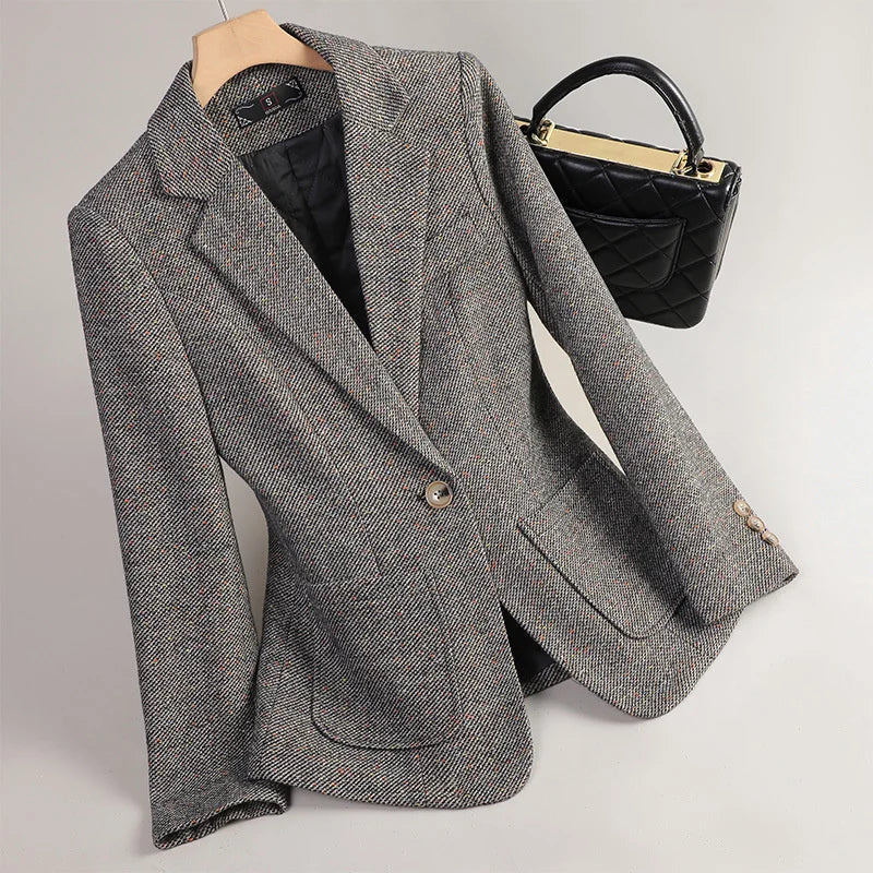 Women Long Sleeve Woolen Suit Jacket