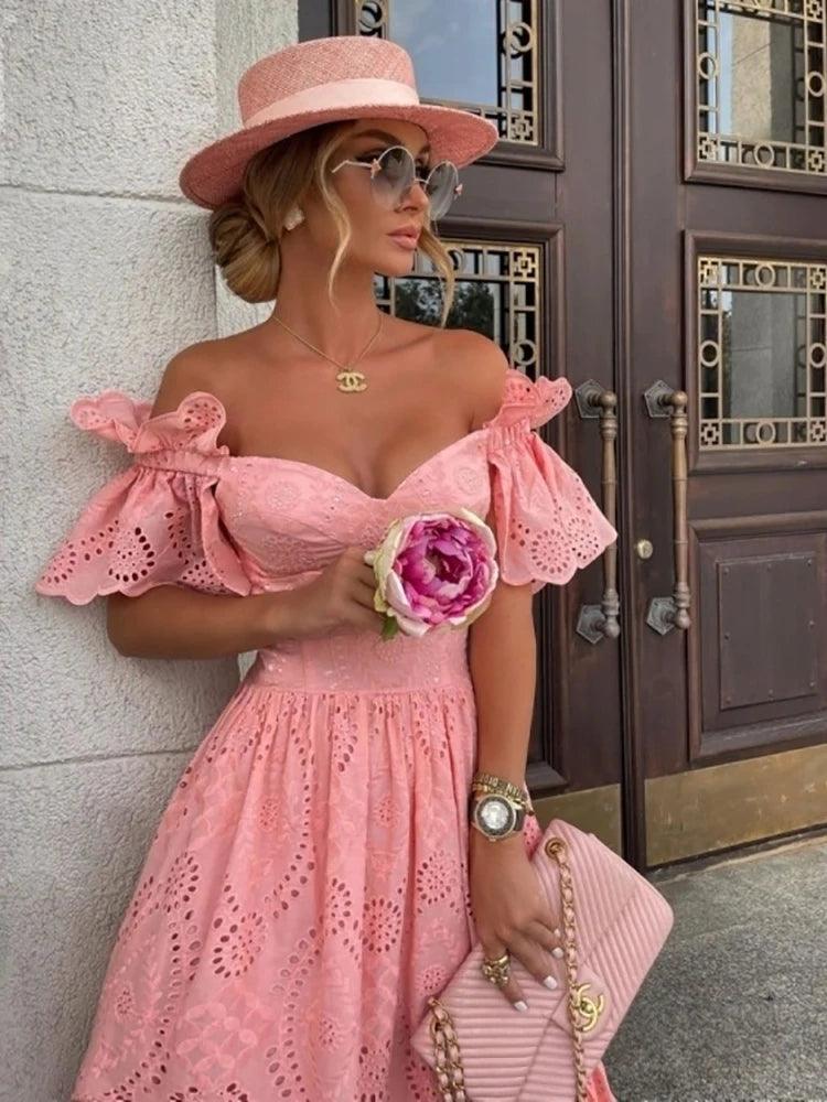 Women Sexy Off Shoulder Lace Long Dress - Venus Trendy Fashion Online