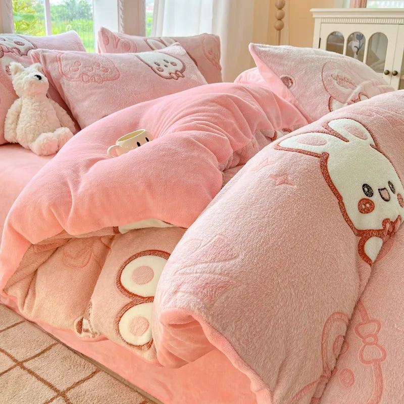 Cute Cartoon Strawberry Pattern Printed Bedding Set