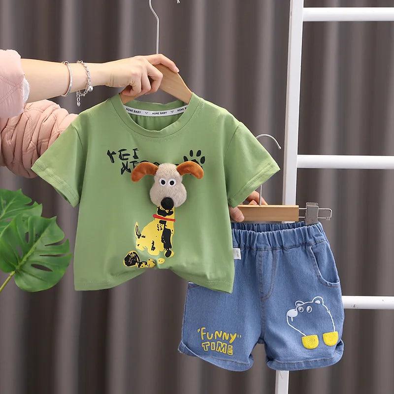 Summer Kids Cartoon Cotton T Shirts Shorts 2Pcs/sets