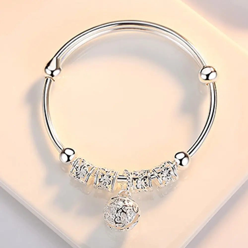 925 Sterling Silver hollow Bells ball adjustable Bracelets