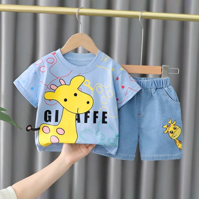 Fashion Cartoon Kid's T-Shirt Shorts Sets