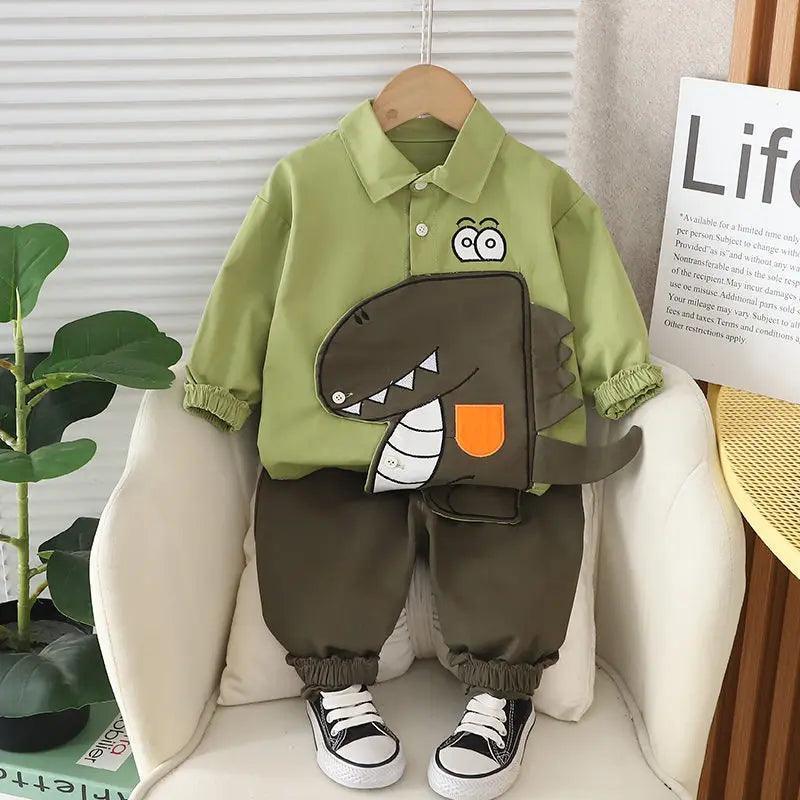 Kids Cotton Sport Patchwork Dinosaur Shirt Jeans 2Pcs/Set - Venus Trendy Fashion Online