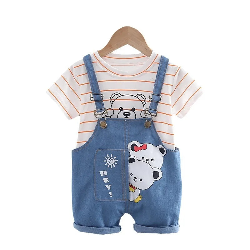 Summer Children Short Sleeve T-Shirt Overalls Set