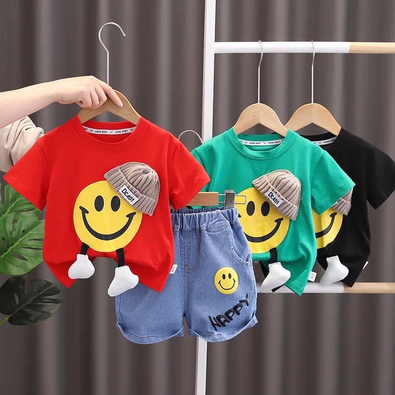 Children Cartoon Short Sleeve Pullover T-Shirt 2PCS Set - Venus Trendy Fashion Online