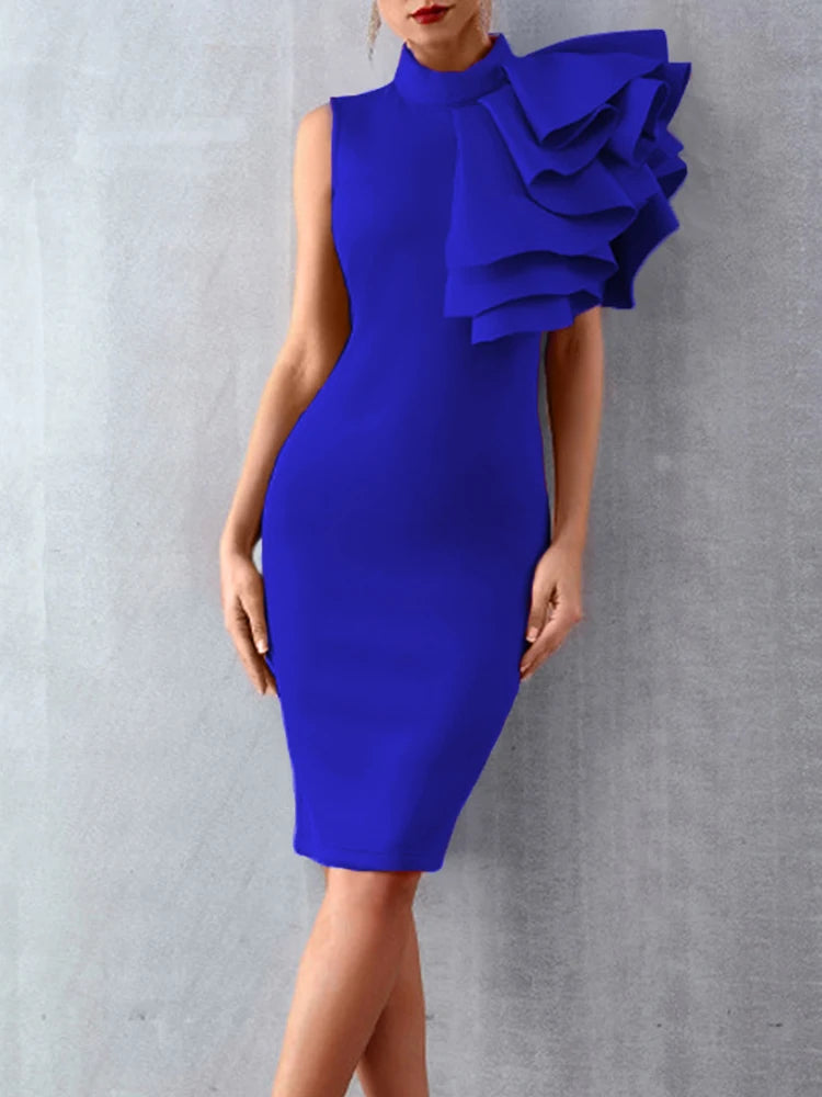 Summer Bodycon High Neck Sleeveless Dress