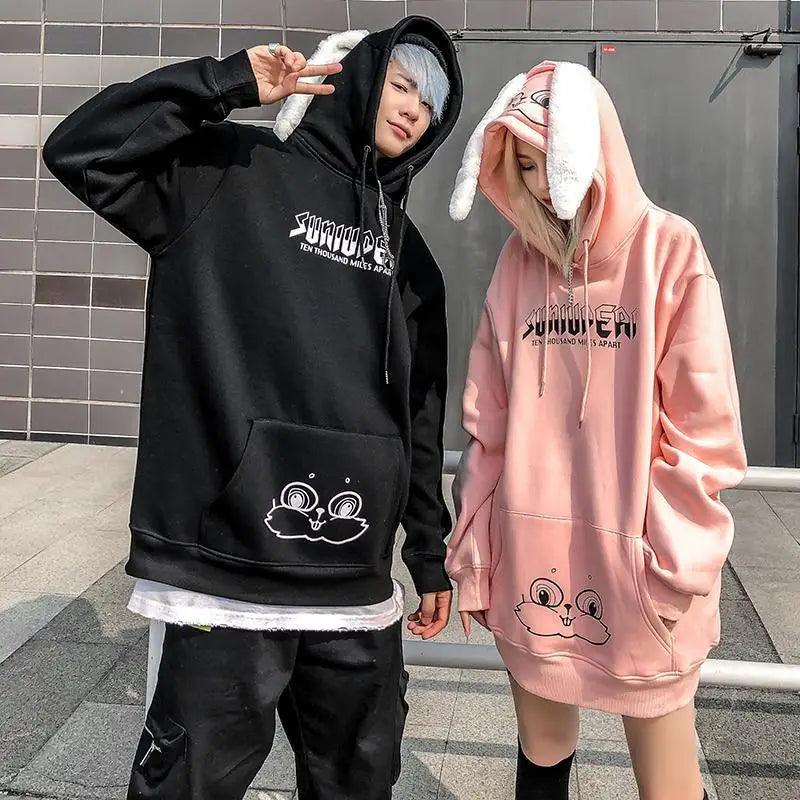 Y2k Long Sleeve Oversize Pullovers Rabbit Ear Hooded - Venus Trendy Fashion Online