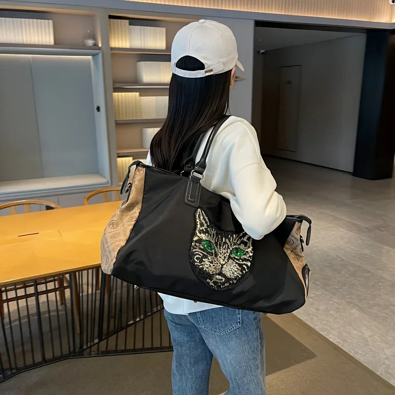 Large Capacity Travel Bag with Bear & Cat Design