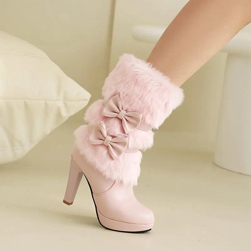 Mid Calf Round Toe High Heels Boots - Venus Trendy Fashion Online