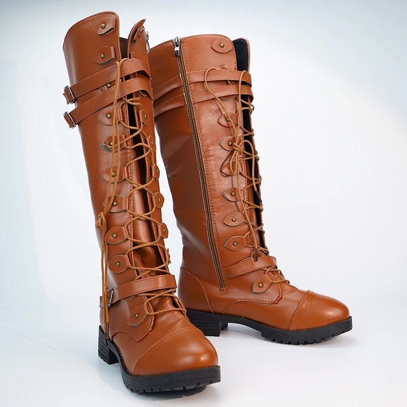 Women PU Retro Buckle Boots - Venus Trendy Fashion Online