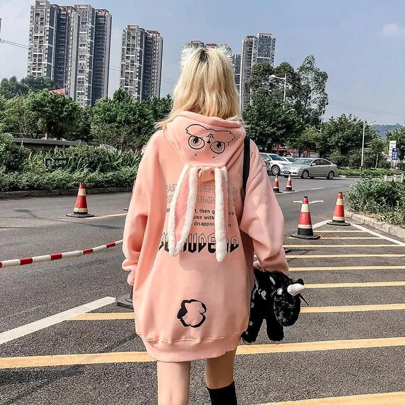 Y2k Long Sleeve Oversize Pullovers Rabbit Ear Hooded - Venus Trendy Fashion Online