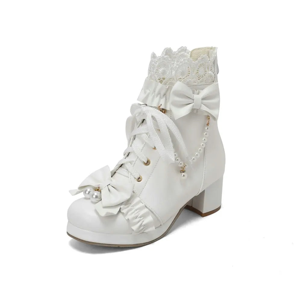 Lace Up Chunky Heel Sweet Lolita Shoes - Venus Trendy Fashion Online