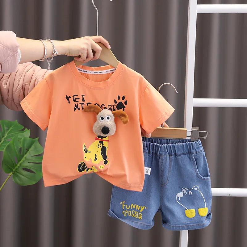 Summer Kids Cartoon Cotton T Shirts Shorts 2Pcs/sets