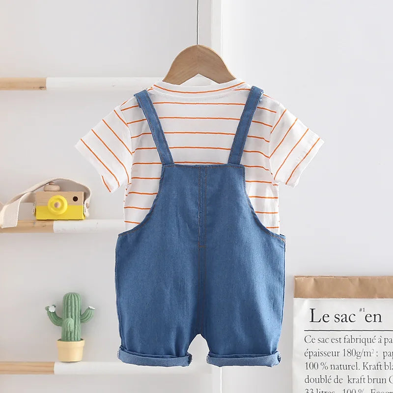 Summer Children Short Sleeve T-Shirt Overalls Set