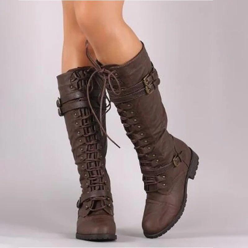 Women PU Retro Buckle Boots - Venus Trendy Fashion Online