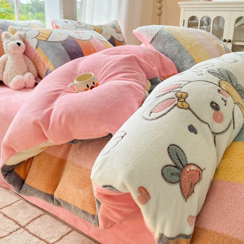 Cute Cartoon Strawberry Pattern Printed Bedding Set