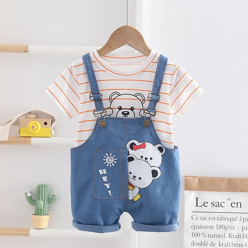 Summer Children Short Sleeve T-Shirt Overalls Set