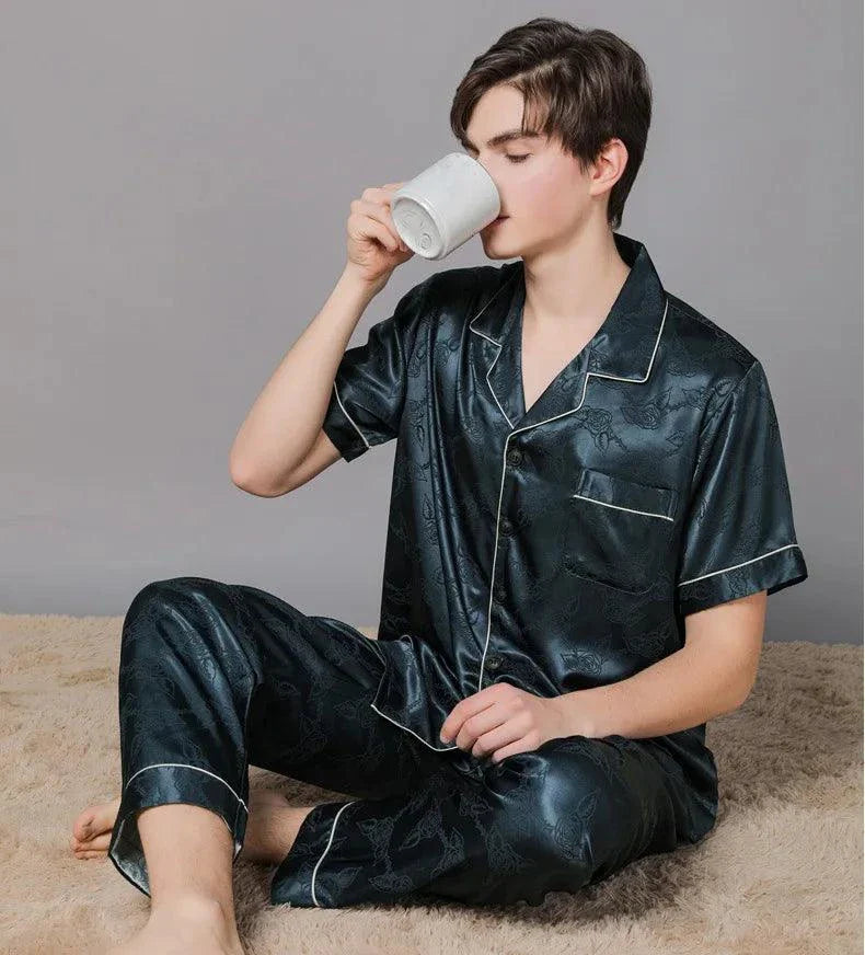 Summer Men Ice Silk Pajamas Suit