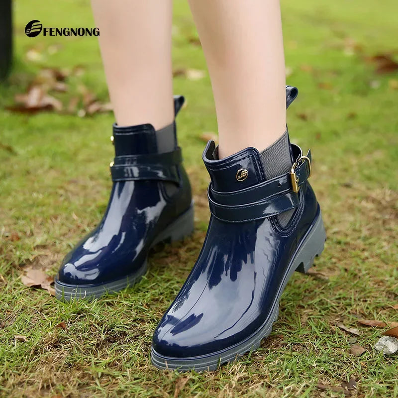 Women Leather Pu Ankle Rain Boots