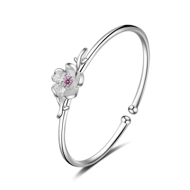 Fashion 925 Sterling Silver Shiny Cherry Blossoms Bracelets