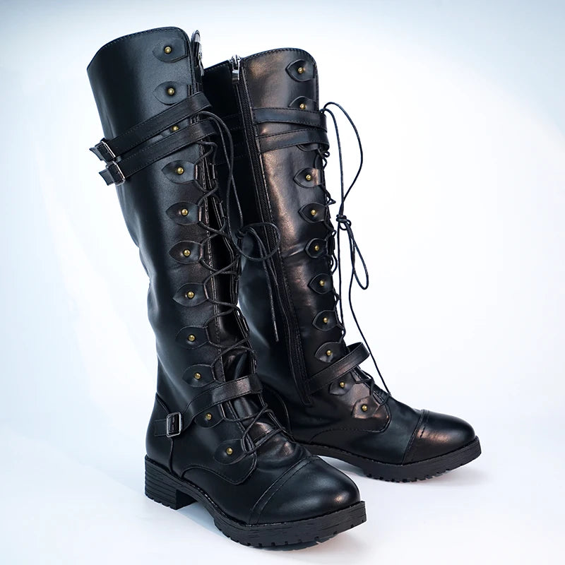 Women PU Retro Buckle Boots - Venus Trendy Fashion Online