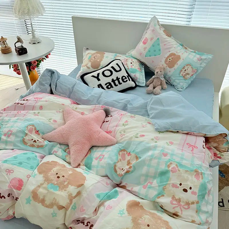 Korean Kawaii  Bear Floral Bedding sets