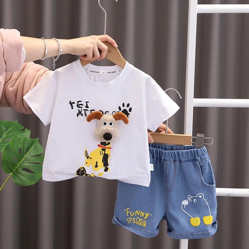 Summer Kids Cartoon Cotton T Shirts Shorts 2Pcs/sets