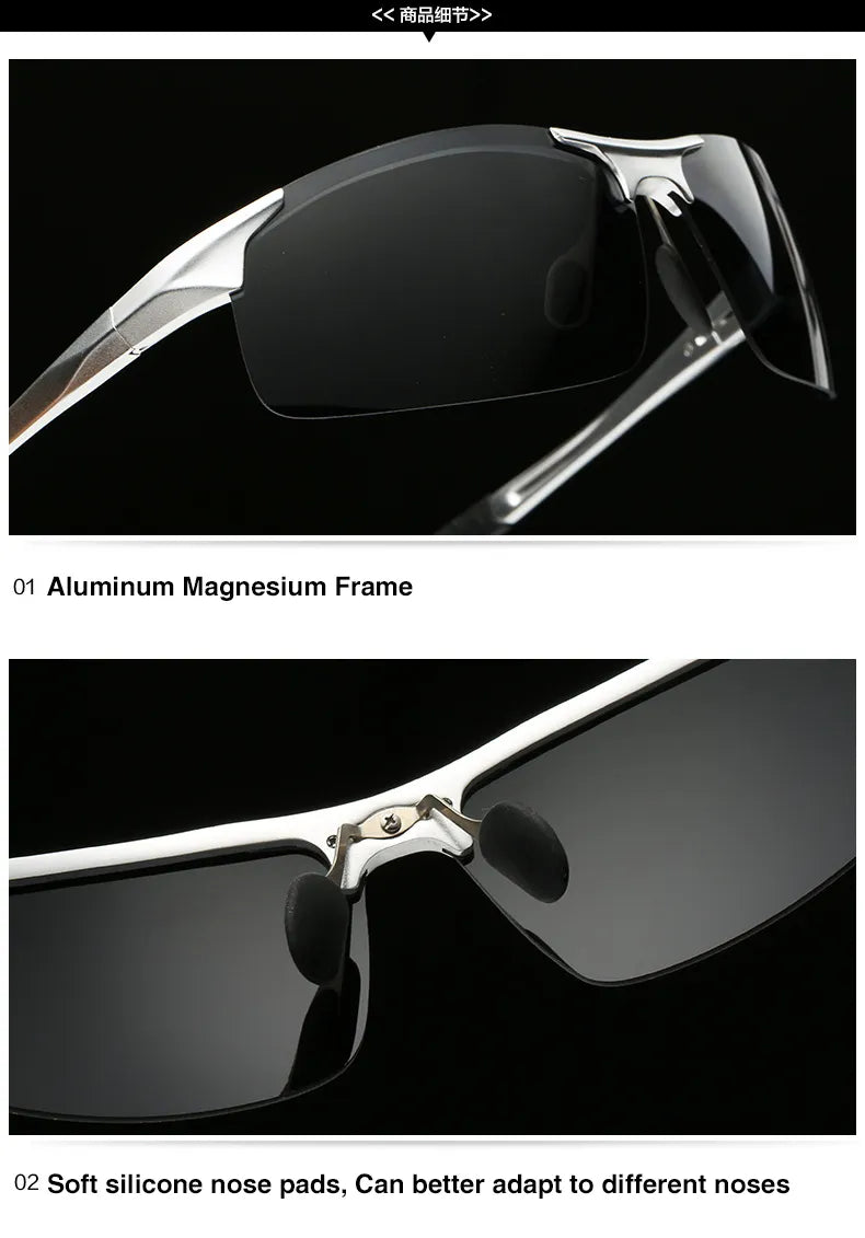 AORON Driving Polarized Sunglasses Aluminum Magnesium Frame Sport Sun Glasses Driver Retro Goggles Sunglass UV400 Anti-Glare
