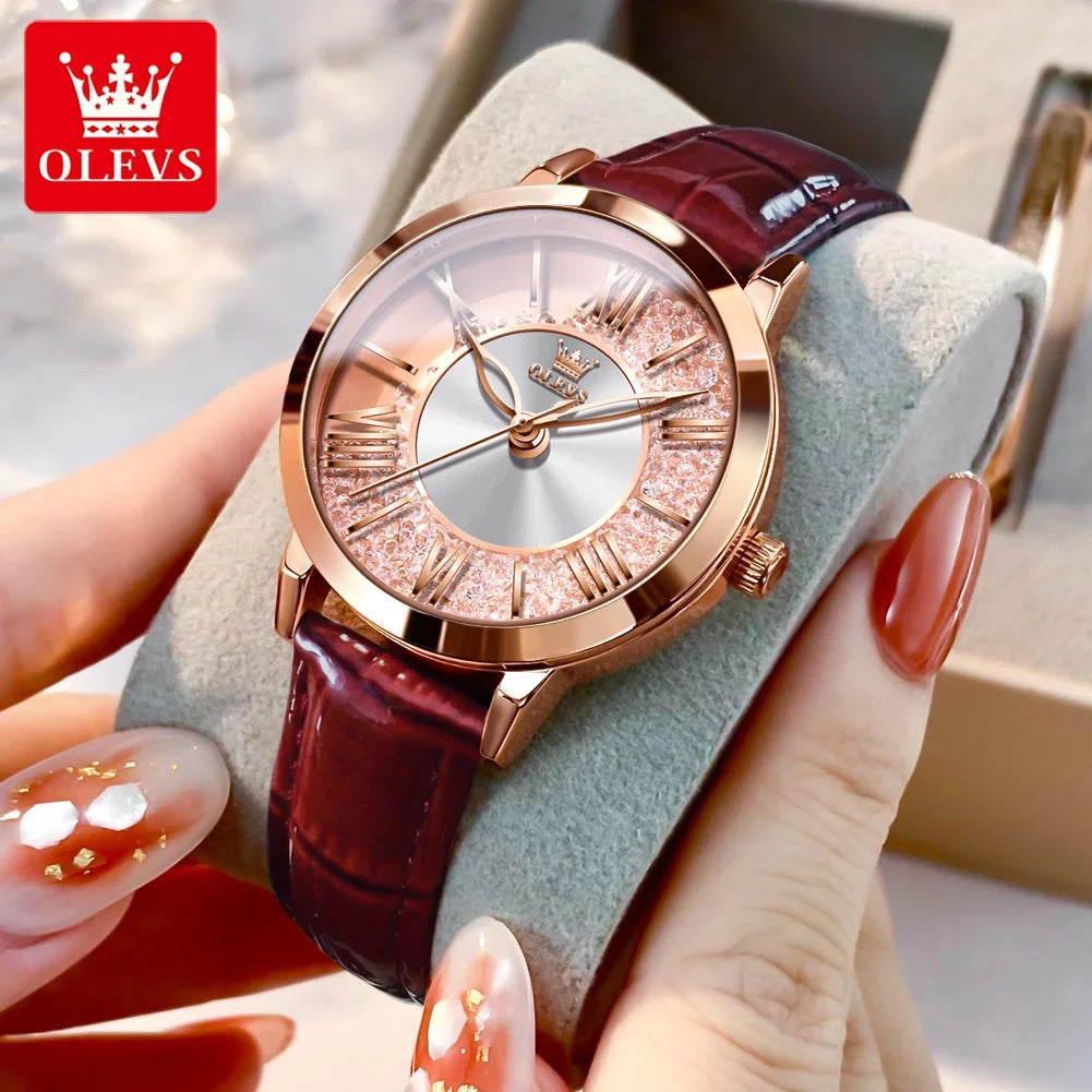 OLEVS 5539 Quartz Woman Flowing Crystal Design Watch